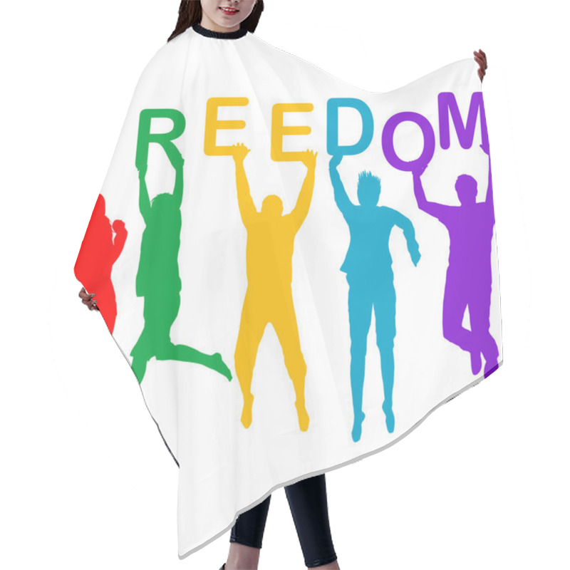 Personality  Freedom Concept With People Jumping Silhouettes Hair Cutting Cape