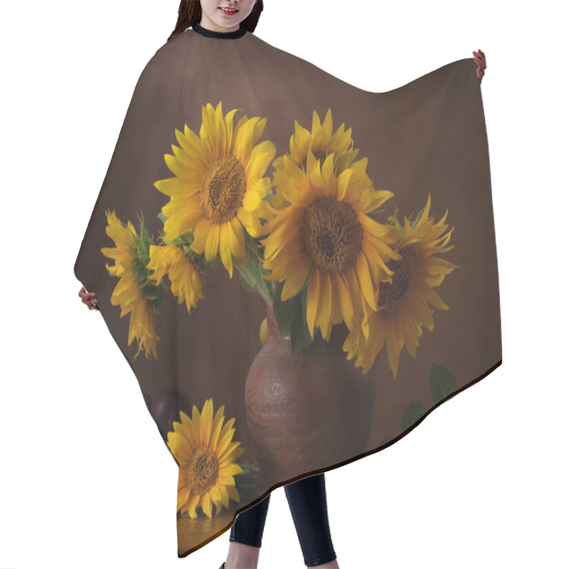 Personality  Sunflowers And Branches With Ripe Cherry Plum Hair Cutting Cape