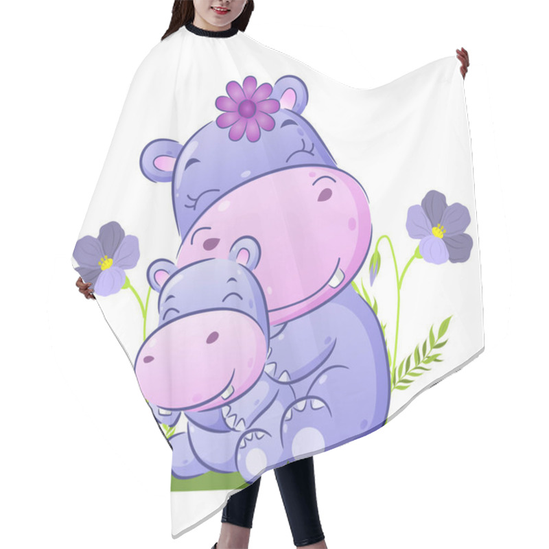 Personality  The Big Hippopotamus Is Sitting Behind Her Baby In The Garden Of Illustration Hair Cutting Cape