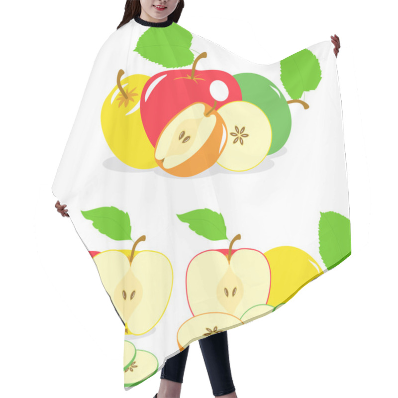 Personality  Green And Red Apples Slices, Collection Of Vector Illustrations On A Transparent Background Hair Cutting Cape