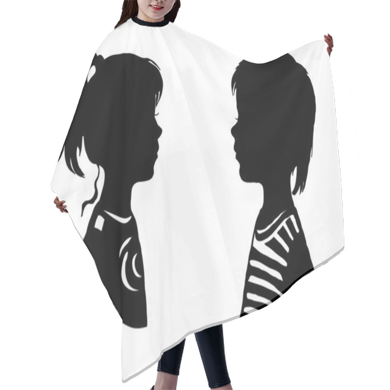 Personality  The Two Silhouette Of A Boy And Girl. Vector Illustration. Hair Cutting Cape