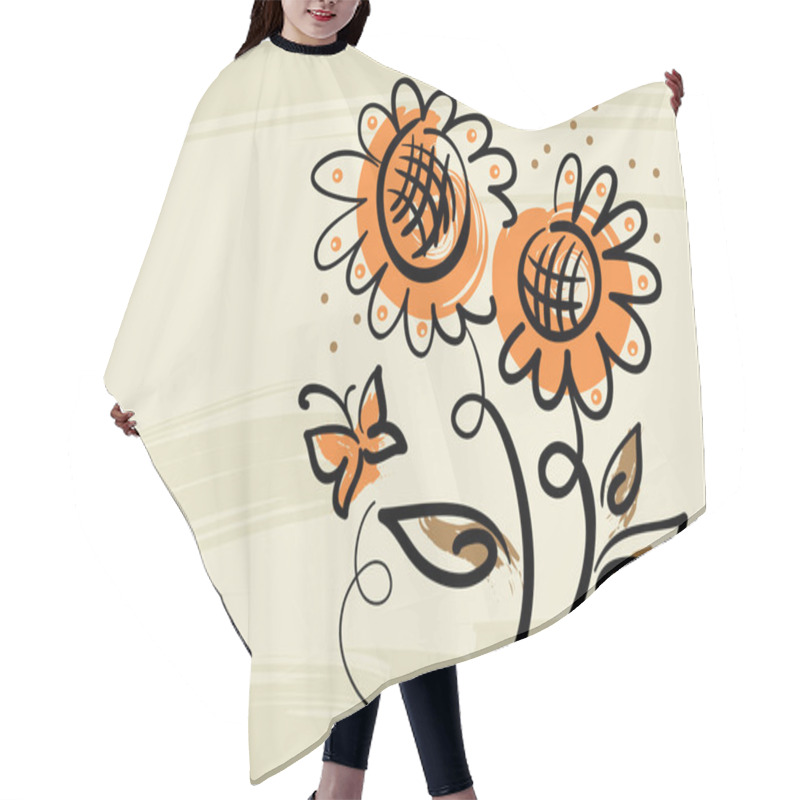 Personality  Floral Background With Sunflowers And Butterfly Hair Cutting Cape