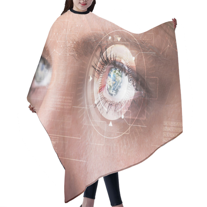 Personality  Cyber Girl With Technolgy Eye Looking Hair Cutting Cape