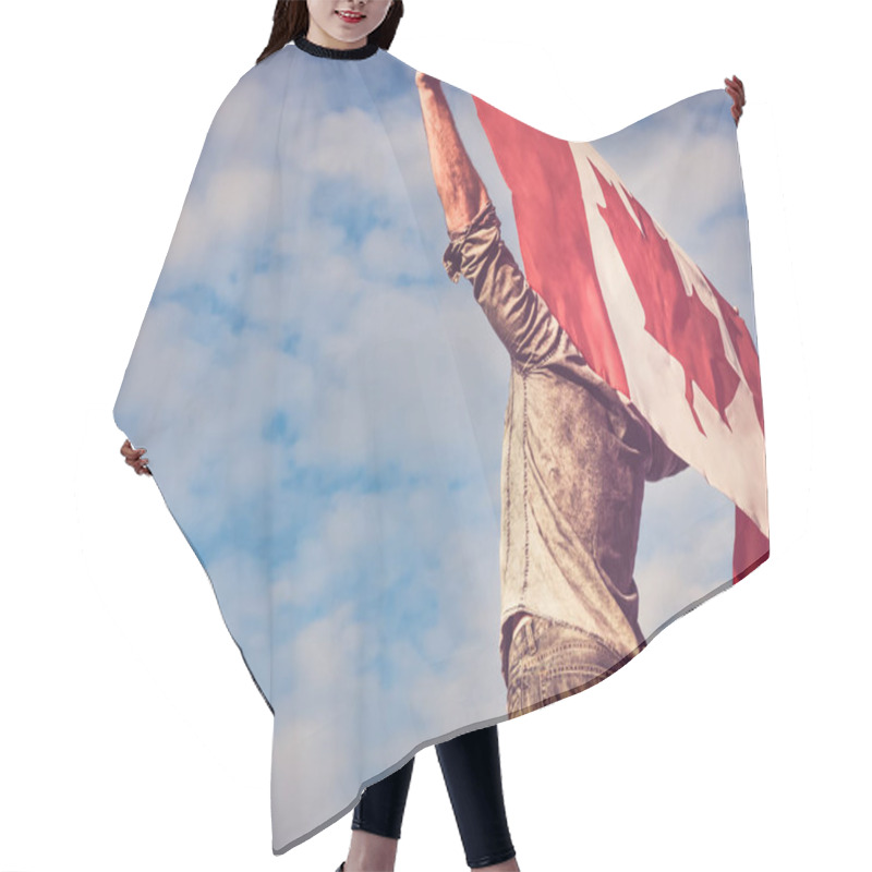 Personality  Man Waving A Canadian Flag. National Holiday Hair Cutting Cape