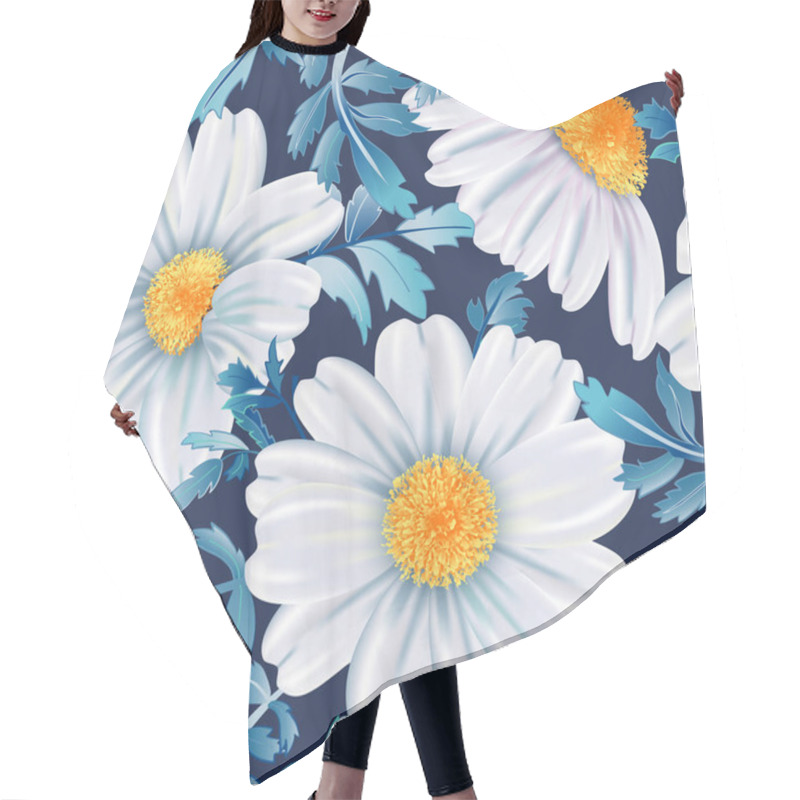 Personality  White Chamomile Flower Close Up On Dark Blue Background. Hair Cutting Cape