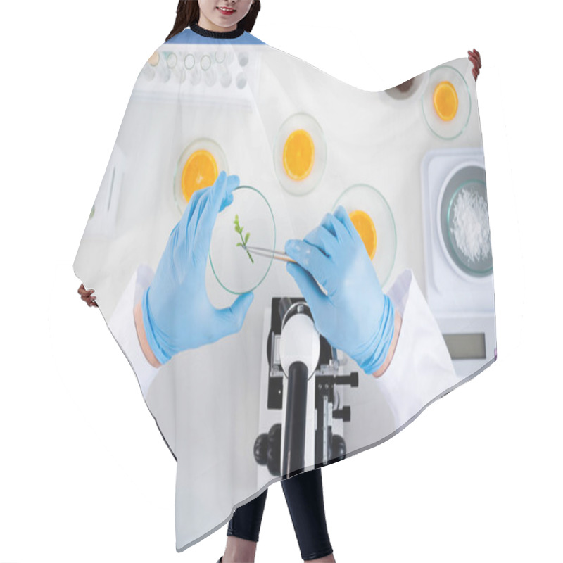 Personality  Male Scientist At Laboratory Hair Cutting Cape