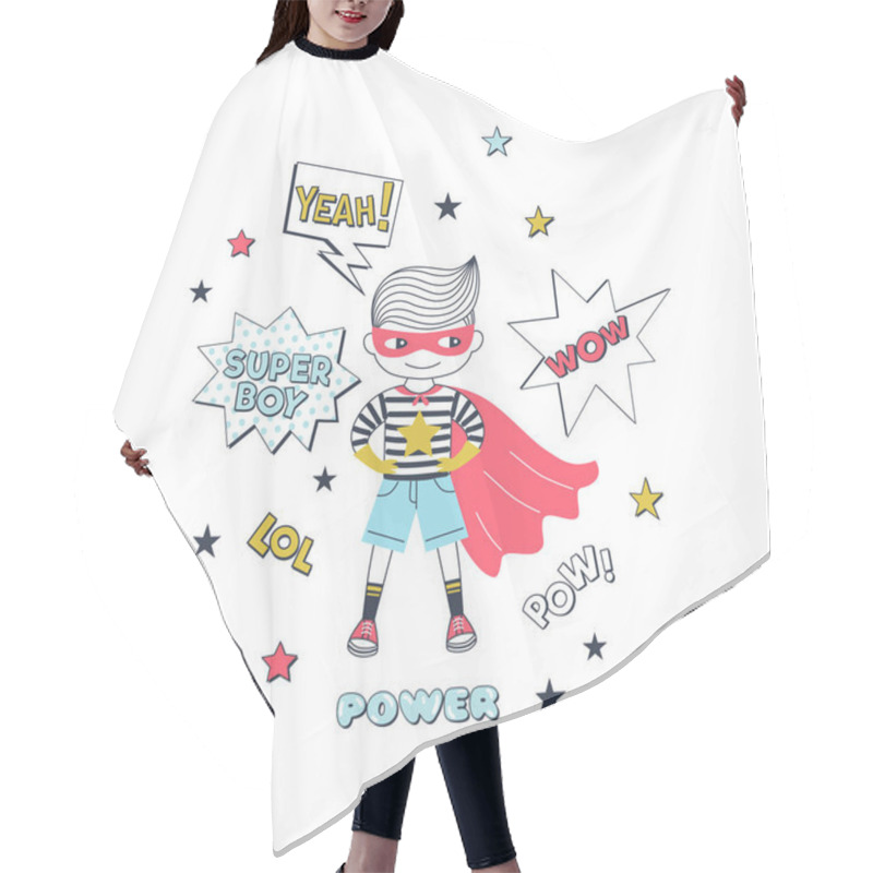 Personality  Child In Superhero Costume Vector Illustration Hair Cutting Cape