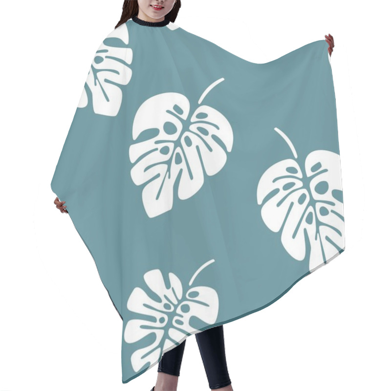 Personality  Summer Seamless Pattern With White Monstera Palm Leaves Hair Cutting Cape