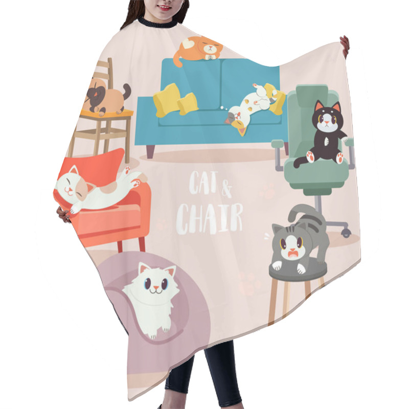 Personality  Cute Cats On Chairs, Simply Vector Illustration Hair Cutting Cape