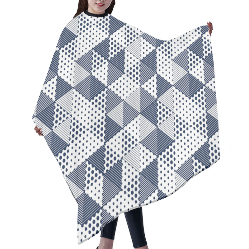 Personality  3D Dotted Cubes Seamless Pattern Vector Background, Dots And Lines Triangles Dimensional Blocks, Architecture And Construction, Geometric Design. Hair Cutting Cape