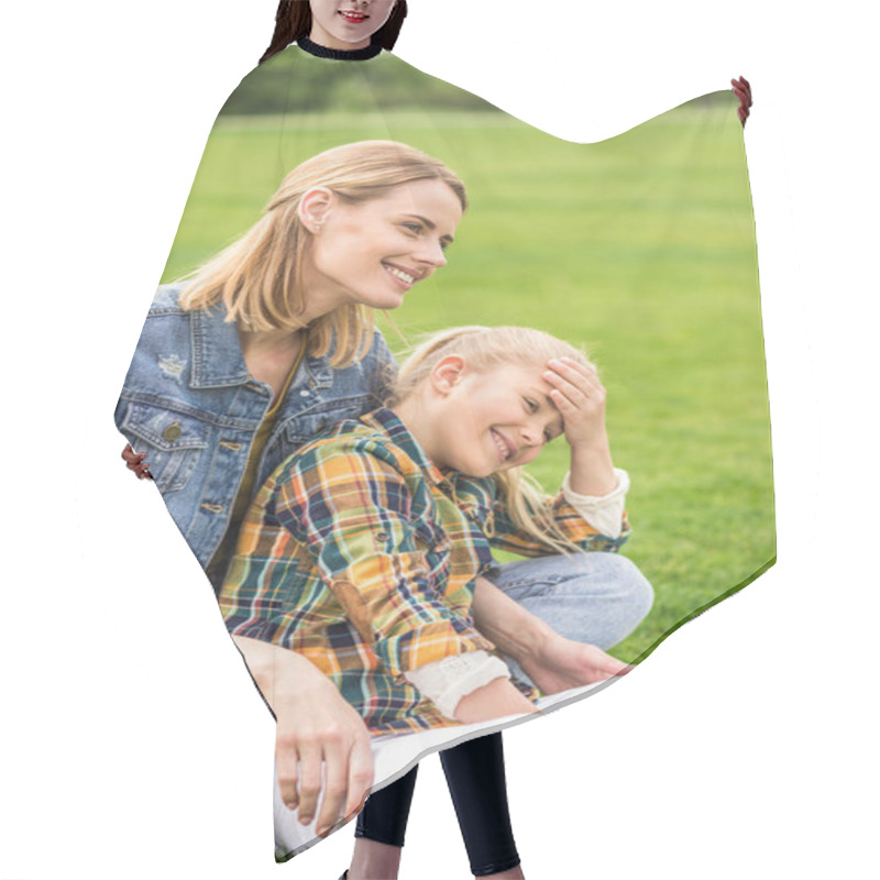 Personality  Family Resting On Lawn Hair Cutting Cape