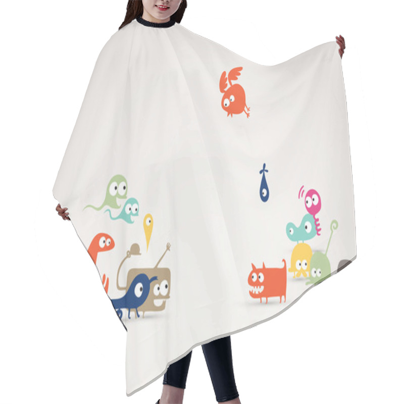 Personality  Funky Friends Meeting - Abstract Creatures Illustration, Social Network, Family Concept, Event Hair Cutting Cape