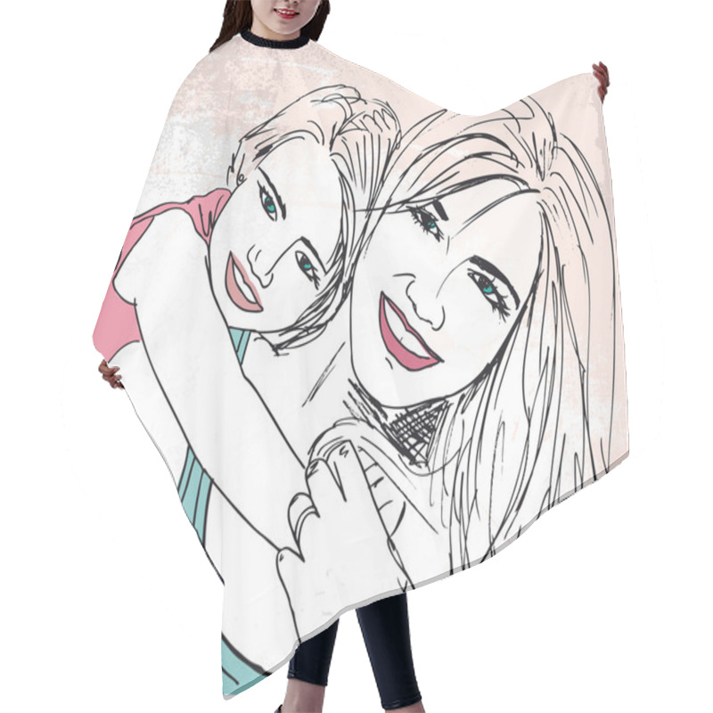 Personality  Sketch Of Little Girl Having Fun With Her Beautiful Mother. Vect Hair Cutting Cape