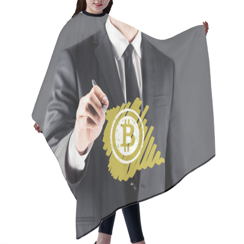 Personality  Businessman Drawing Bitcoin Sign Hair Cutting Cape