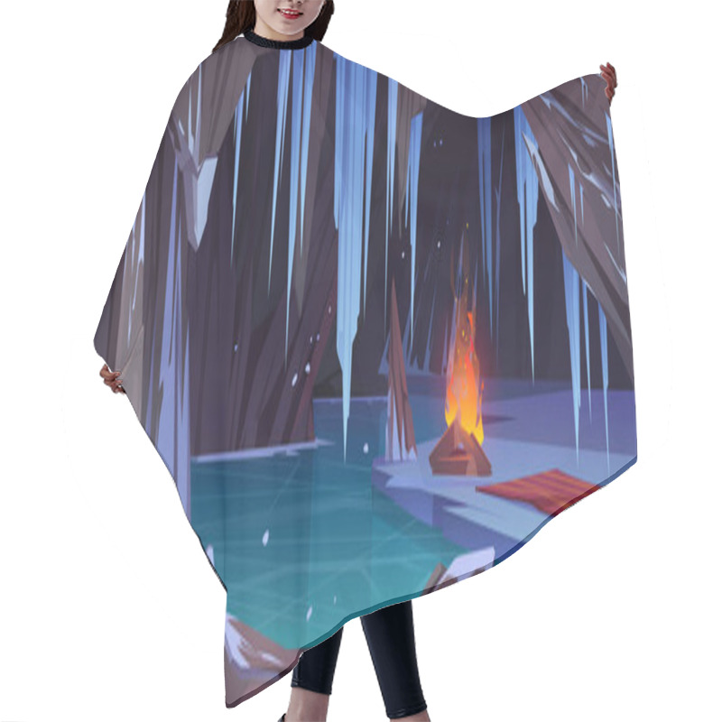 Personality  Dark Ice Cave In Mountain With Bonfire Hair Cutting Cape