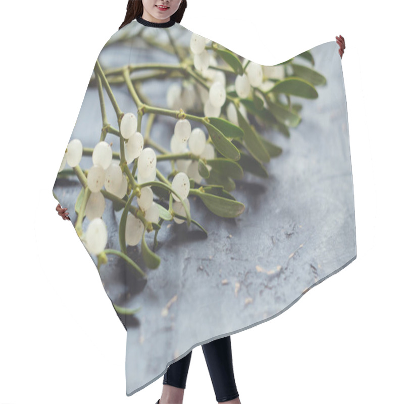 Personality  Mistletoe Branch On A Gray Textured Background Hair Cutting Cape