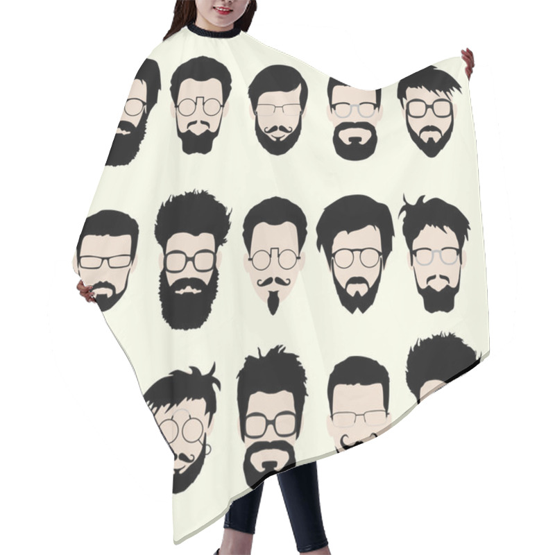 Personality  Vector Set Of Hipster Style Haircut, Glasses, Beard, Mustache Hair Cutting Cape