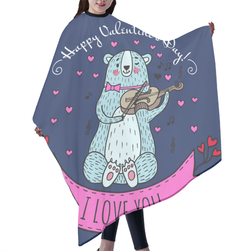 Personality  Greeting Card For Valentine's Day With Teddy Bear Hair Cutting Cape