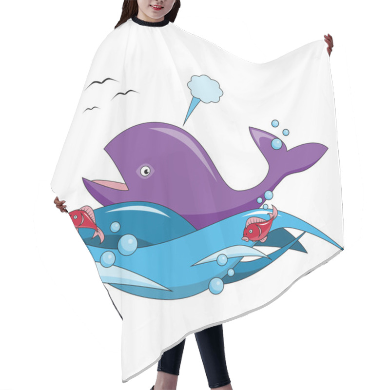 Personality  Cartoon Whale And Fish Swim In The Ocean Hair Cutting Cape