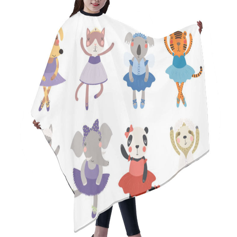 Personality  Set Of Cute Funny Little Animals In Ballerinas Dress, Scandinavian Style Flat Design, Concept Children Print  Hair Cutting Cape