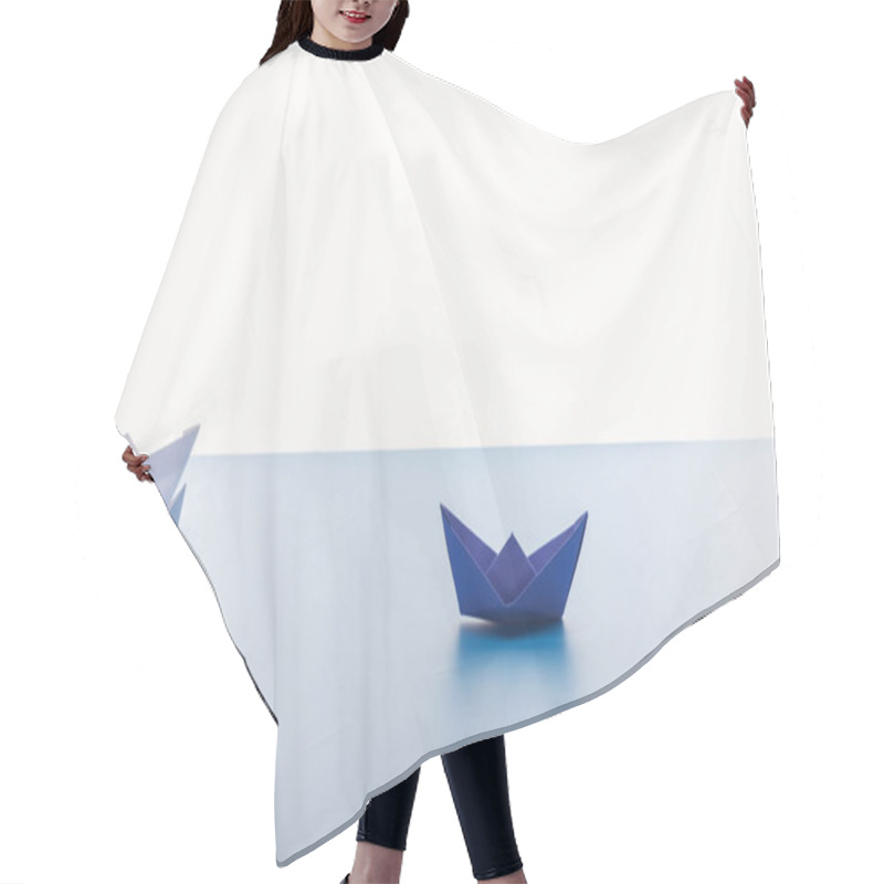 Personality  Paper Boats On Light Blue Surface On White Background Hair Cutting Cape