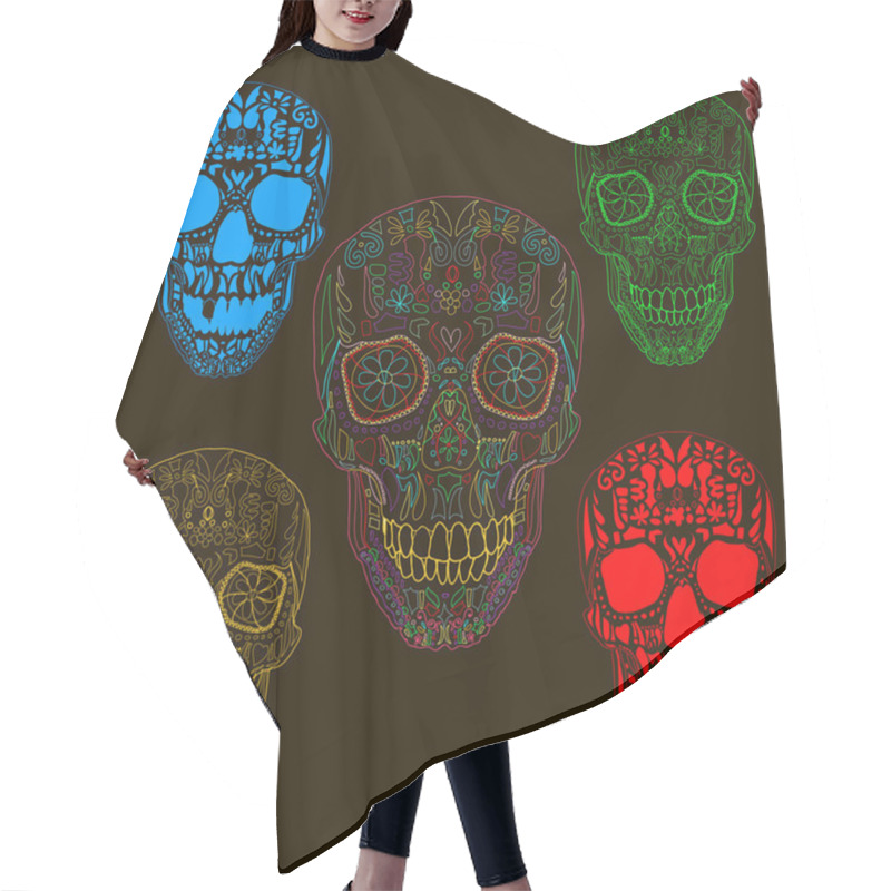 Personality  Pattern With Sugar Skulls. Vector Version. Hair Cutting Cape