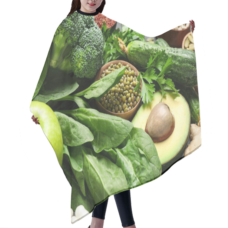 Personality  Different Vegetables, Seeds And Fruits, Closeup. Healthy Diet Hair Cutting Cape