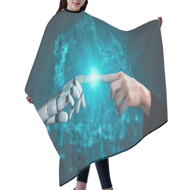 Personality  Futuristic Robot Artificial Intelligence Enlightening AI Technology Development And Machine Learning Concept. Global Robotic Bionic Science Research For Future Of Human Life. 3D Rendering Graphic. Hair Cutting Cape