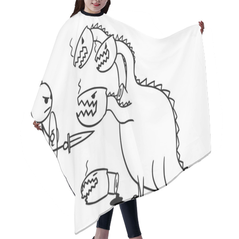 Personality  Cartoon Of Man Fighting With Dragon Hair Cutting Cape