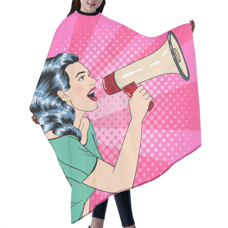 Personality  Pop Art Style Woman With Megaphone Hair Cutting Cape