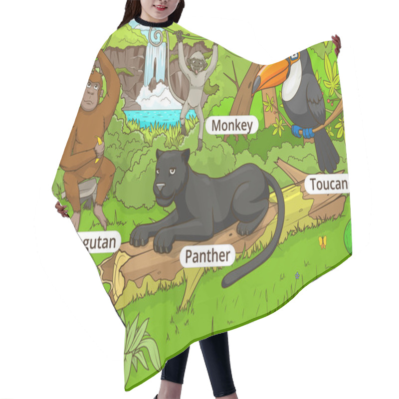 Personality  Jungle Forest With Animals Cartoon Vector Hair Cutting Cape