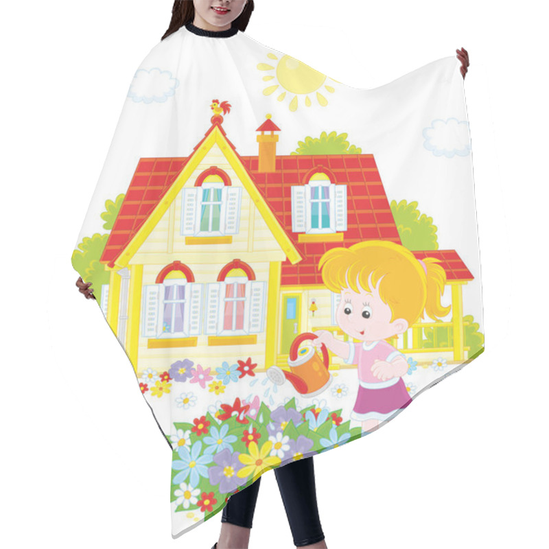 Personality  Girl Watering Flowers Hair Cutting Cape