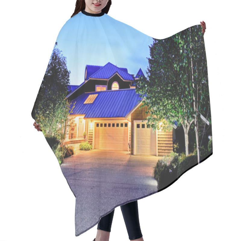 Personality  Lovely Curb Appeal Of Large Luxury House With Blue Roof. Hair Cutting Cape