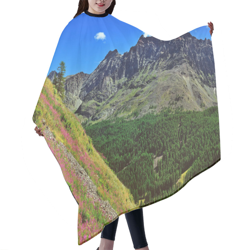 Personality  Alpien Mountains With Violet Flowers Hair Cutting Cape