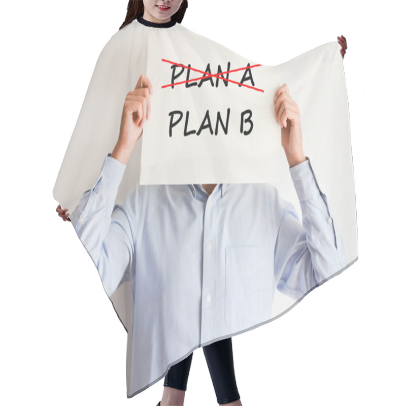 Personality  Man Holding A Carton Board With Text  Hair Cutting Cape