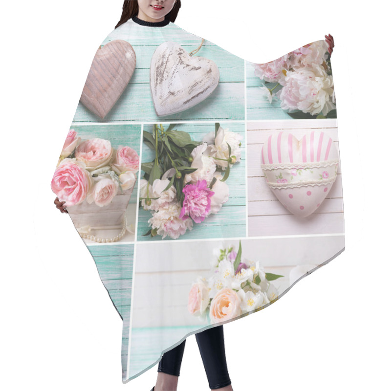 Personality  Collage With Peonies, Roses And Heart Hair Cutting Cape