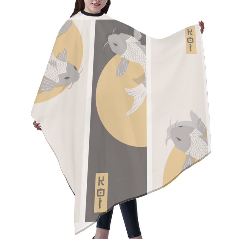 Personality  Three Vertical Banners With Carp Koi Fish Swimming Around Sun Hair Cutting Cape