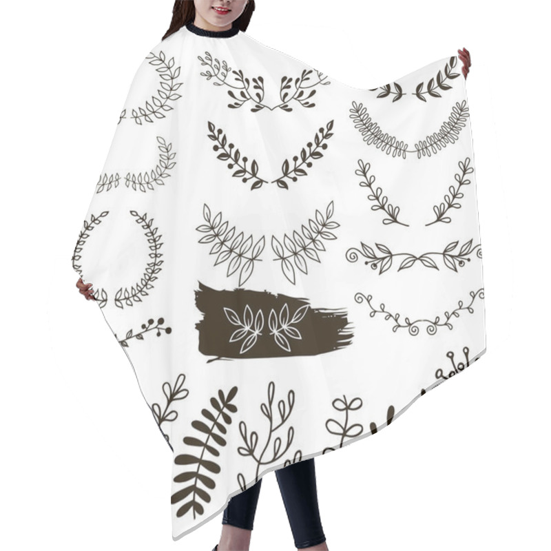 Personality  Vintage Set Of Hand Drawn Tree Branches With Leaves And Flowers On White Background Hair Cutting Cape