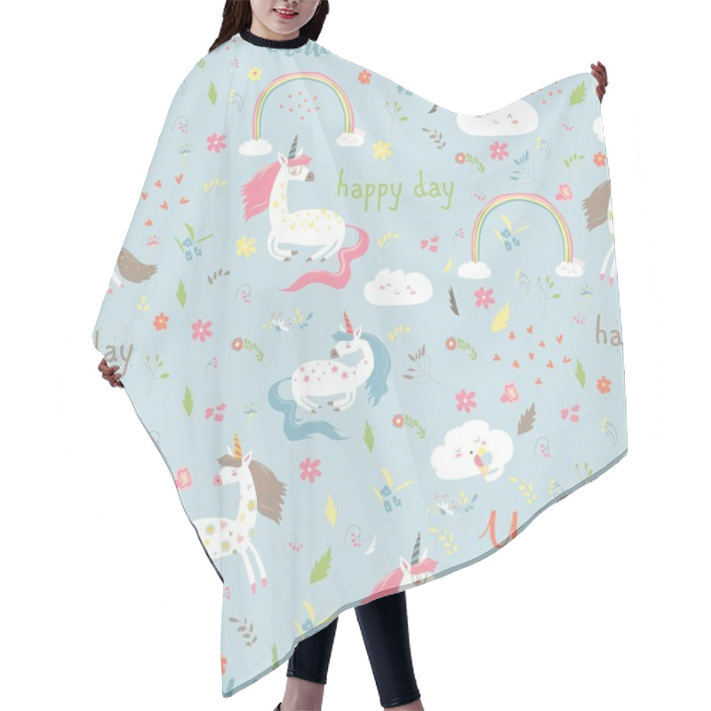 Personality  Seamless Pattern Girl With Unicorn Hair Cutting Cape