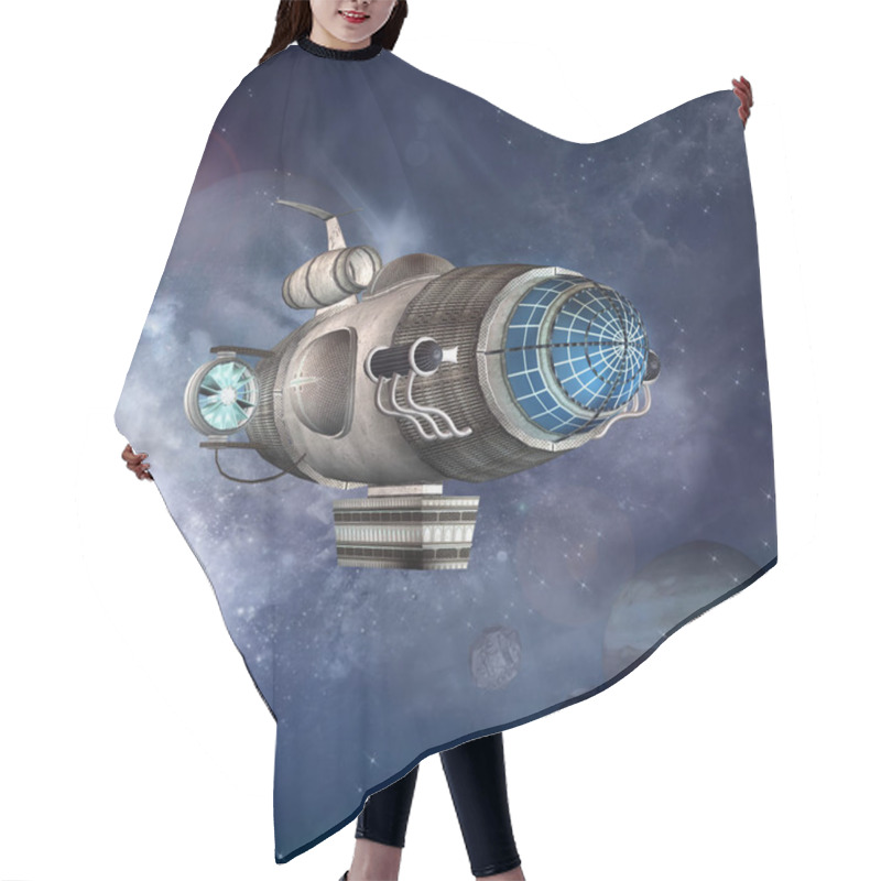 Personality  Fantasy Spaceship Floating Through The Deep Space With Stars And Planets Hair Cutting Cape