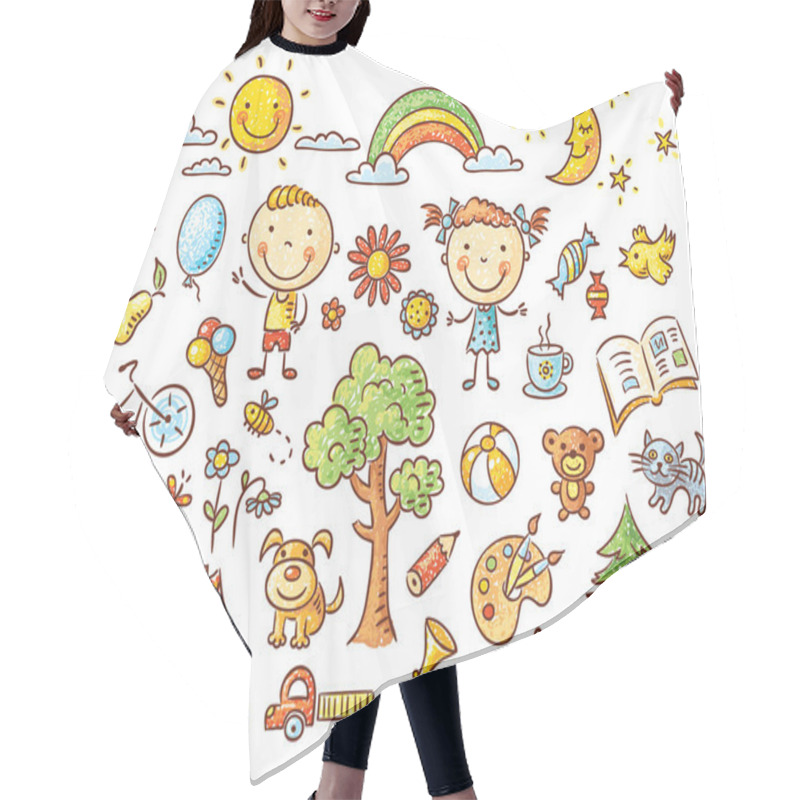 Personality  Doodle Set Of Objects From A Child's Life Hair Cutting Cape