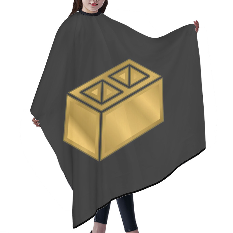 Personality  Block Gold Plated Metalic Icon Or Logo Vector Hair Cutting Cape