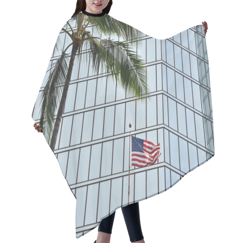 Personality  USA Flag And Palm Tree Against A Glass Building Hair Cutting Cape