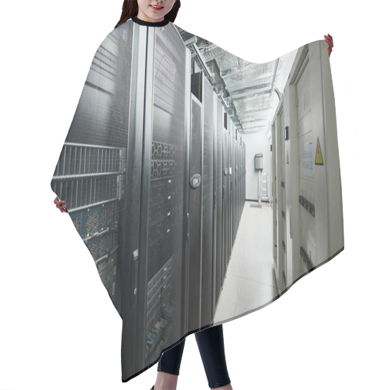 Personality  A Sleek Server Room Filled With Advanced Hardware Supporting Cloud Computing Solutions. Hair Cutting Cape