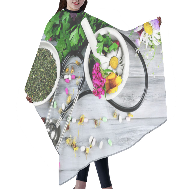 Personality  Alternative Medicine Herbs, Berries And Stethoscope Hair Cutting Cape