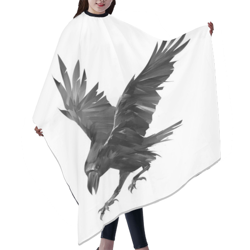 Personality  Painted Raven Attacking Bird On A White Background Hair Cutting Cape