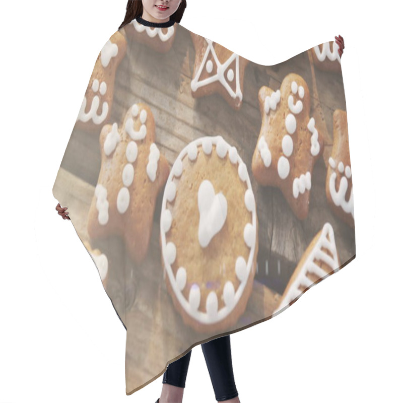 Personality  Image Of Gingerbread Cookies On Wooden Rustic Surface. Christmas Festivity Celebration Concept Digitally Generated Image. Hair Cutting Cape