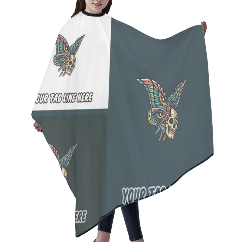 Personality  Artwork Design Of Butterfly And Head Skull Vector Hair Cutting Cape