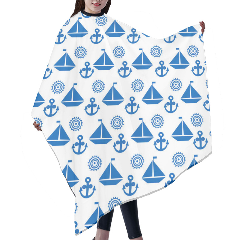 Personality  Cartoon Seamless Pattern With Sail Boats, Anchors And Stylized S Hair Cutting Cape