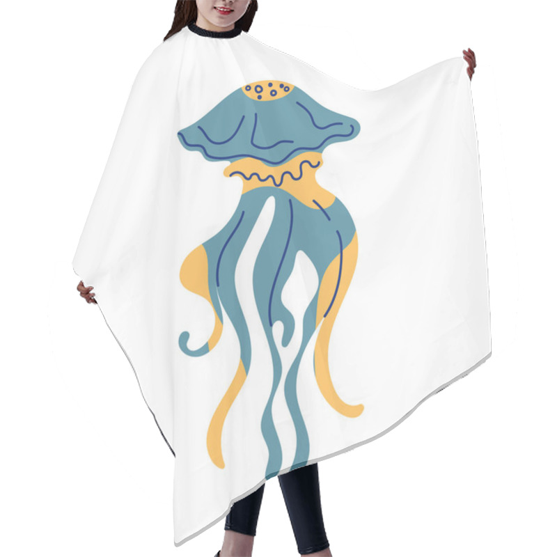 Personality  Jellyfish On A White Background. Ocean Sea Transparent Creatures, Vector Isolated Illustration. Cute Jellyfish Animals. Hair Cutting Cape